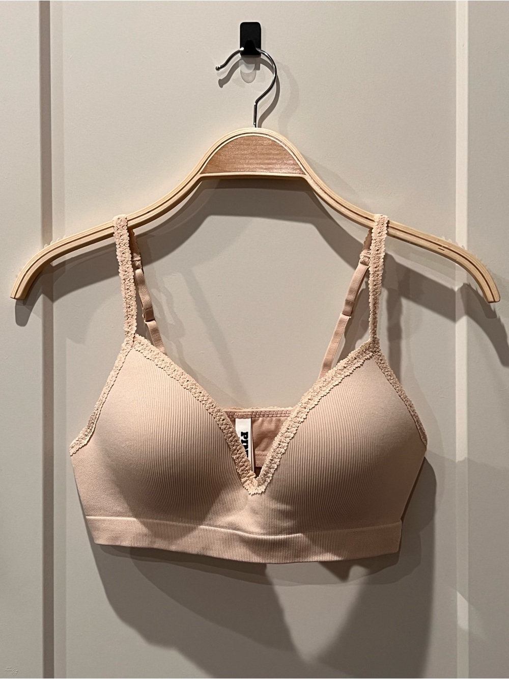 Victoria's Secret Soft Ribbed Lace-Trim Push-Up Bralette in Nude Blush..